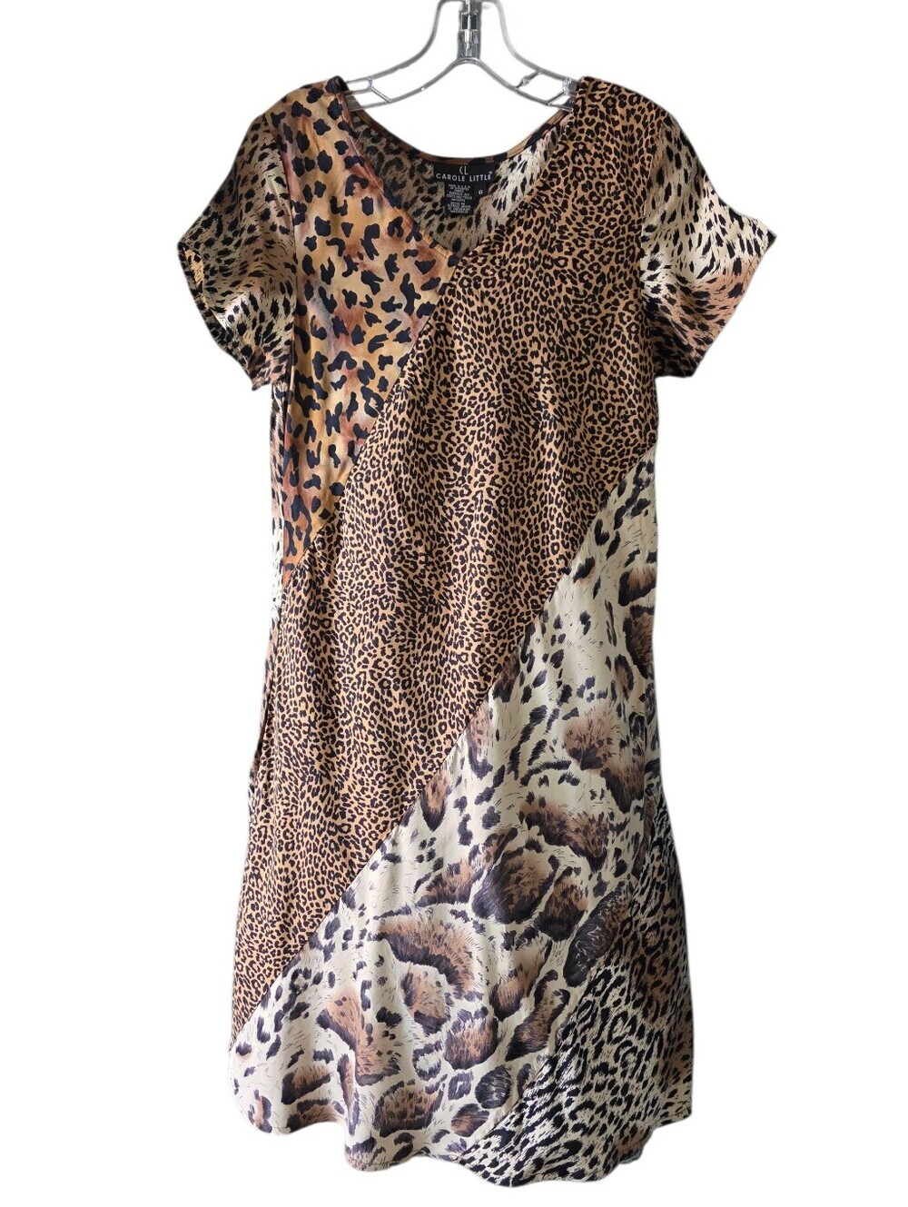 Carole Little Multi-Animal Print V-Neck Dress - Brown/Tan/Cream Size 6